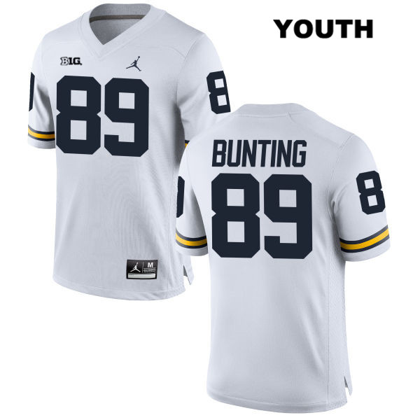 Youth NCAA Michigan Wolverines Ian Bunting #89 White Jordan Brand Authentic Stitched Football College Jersey YK25Q28WP